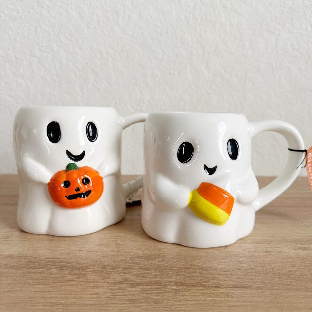 Halloween Ghost Mug With Pumpkin And Candy Corn NEW ebay