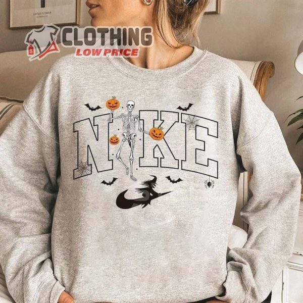 Halloween Nike Swoosh Just Boo It, Halloween Nike Skeleton Pumpkin Shirt, Swoosh Skeleton Vintage Halloween Sweatshirt