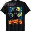Halloween Shirt, Black Cat Halloween Decor Merch, Witch Cat Starry Night Van Gogh Retro Halloween Cat Art Kids T- Shirt, Halloween Decor Trends 2023 Merch