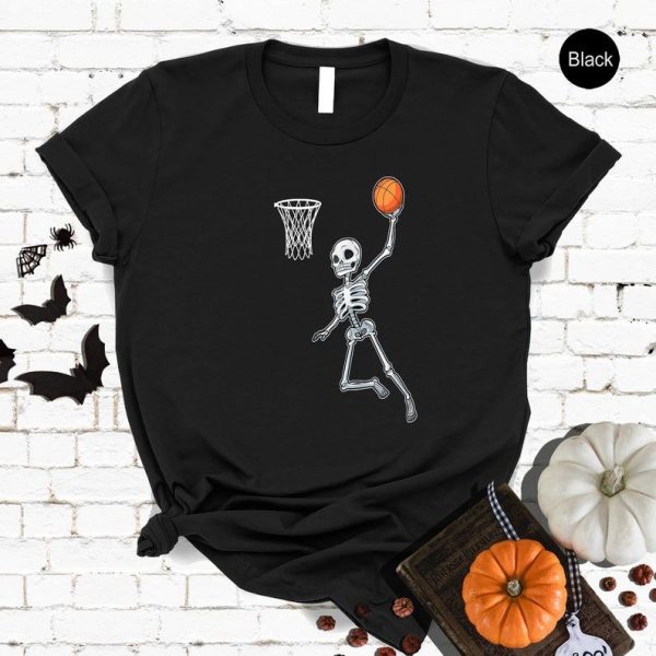 Halloween Skeleton For Basketball Lovers Shirts, Cute Skeleton Basketball Halloween Tee