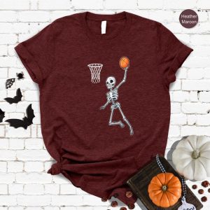 Halloween Skeleton For Basketball Lovers Shirts, Cute Skeleton Basketball Halloween Tee