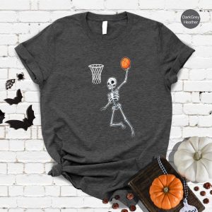 Halloween Skeleton For Basketball Lovers Shirts Cute Skeleton Basketball Halloween Tee3