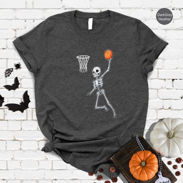 Halloween Skeleton For Basketball Lovers Shirts, Cute Skeleton Basketball Halloween Tee