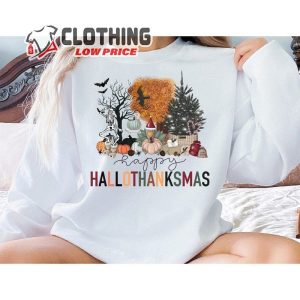 Happy Hallothanksmas Sweatshirt, Christmas Tree Skeleton Batman Pumpkin Sweatshirt