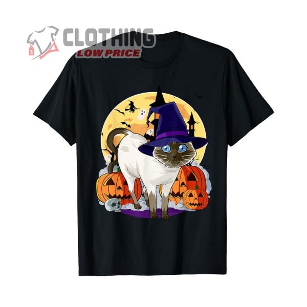 Happy Halloween Cute Siamese Cat Funny Witch Pumpkin T Shirt Black Cat Halloween Decor Shirt Halloween Cat T Shirt Halloween 2023 Trends Merch