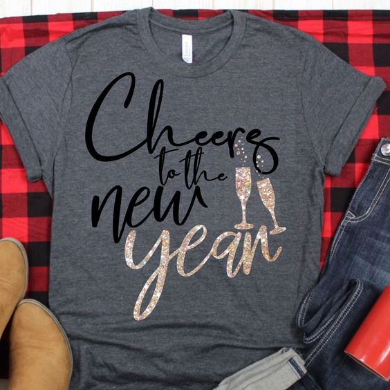 Happy New Year Eve 2024 Shirt, Cheer With Wine 2 Unisex T-Shirt 2024 Eve, Simple Custom Shirt 2024