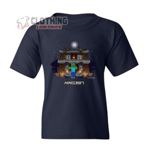 Haunted House Minecraft Halloween T-Shirt, Minecraft Zombie Creepy Mansion T-Shirt, Pumpkin Creeper Minecraft Halloween T-Shirt