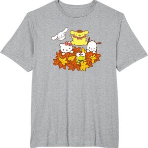 Hello Kitty Cute Dog and Friends Pile of Autumn Leaves T Shirt3