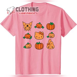 Hello Kitty My Melody Kuromi Cute Pumpkins Halloween T Shirt3