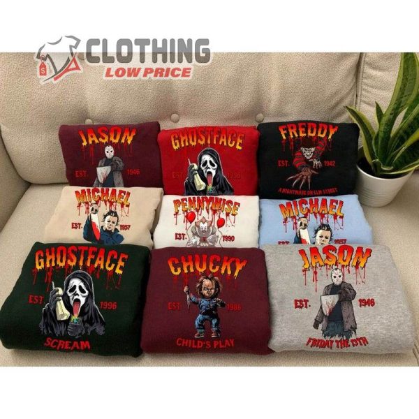 Horror Characters Friend Sweatshirt Horror Hoodie, Chucky Ghostface Scream Freddy Michael Jason Halloween Sweater