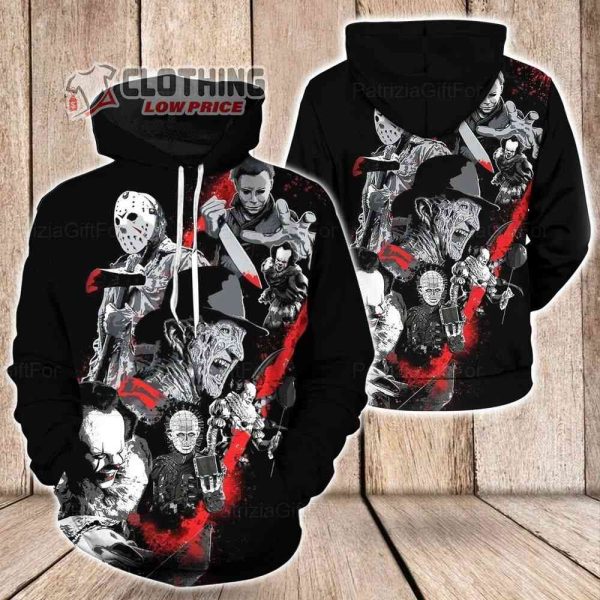 Horror Movie Character Halloween Merch, Michael Jason Freddy, Killer Horror Halloween Shirt, Halloween Horror Nights Hoodie 3D All Over Printed