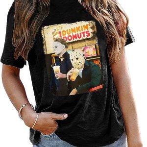 Horror Movies Women Michael Myers Jason Scary Killers Shirt Halloween Party Tee Tops Scary Movies Shirt1