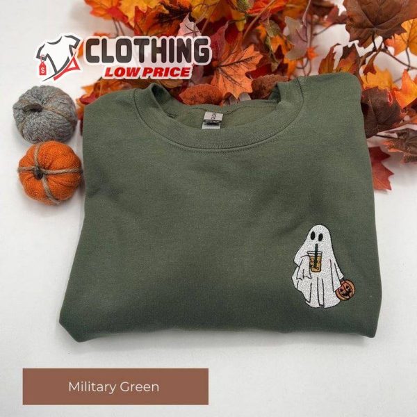 Iced Coffee Halloween Crew Shirt,  Aesthetic Crewneck Halloween Sweatshirt, Little Ghost Coffee Coffee Lovers Ghost Halloween Shirt