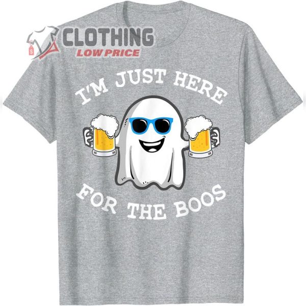 I’m just here for the boos costume T-Shirt, Cute Ghost Drink Beer Halloween Tee