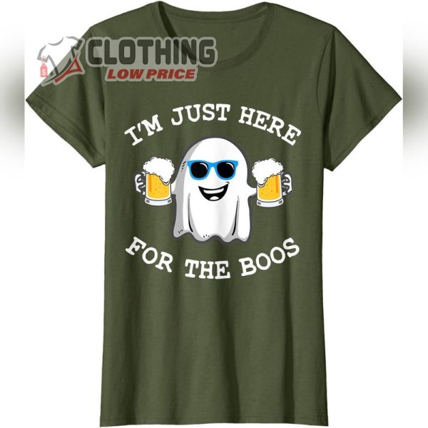 I’m just here for the boos costume T-Shirt, Cute Ghost Drink Beer Halloween Tee