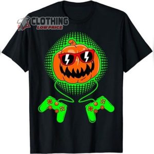 Jack O Lantern Gamer Kids Men Halloween T-Shirt, Boys Halloween Shirt, Pumpkin Face Halloween Shirt