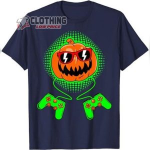 Jack O Lantern Gamer Kids Men Halloween T-Shirt, Boys Halloween Shirt, Pumpkin Face Halloween Shirt