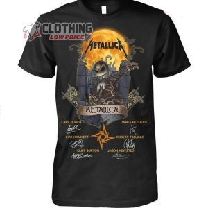 Jack Skellington Metallica Band Signatures Halloween Merch, Metallica Band Halloween Shirt, Metallica Halloween 2023 T-Shirt