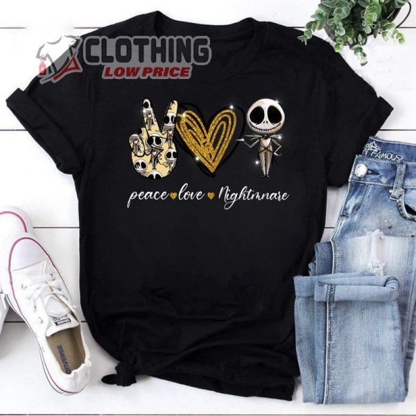 Jack Skellington Peace Love Nightmare Vintage T- Shirt, The Night Before Christmas Shirt, Jack Skellington Shirt, Best Halloween Costumes Gift