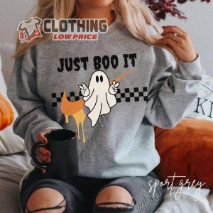 Just Boo It Halloween Sweatshirt Retro Halloween Shirt Ghost Sweatshirt Spooky Season Halloween Crewneck Preppy Fall Sweater 3