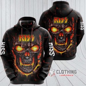 Kiss Rock Band Skull Black 3d Merch, The Kiss Band Rock Band Shirt, Kiss Band Tour 2023 3D All Over Printed
