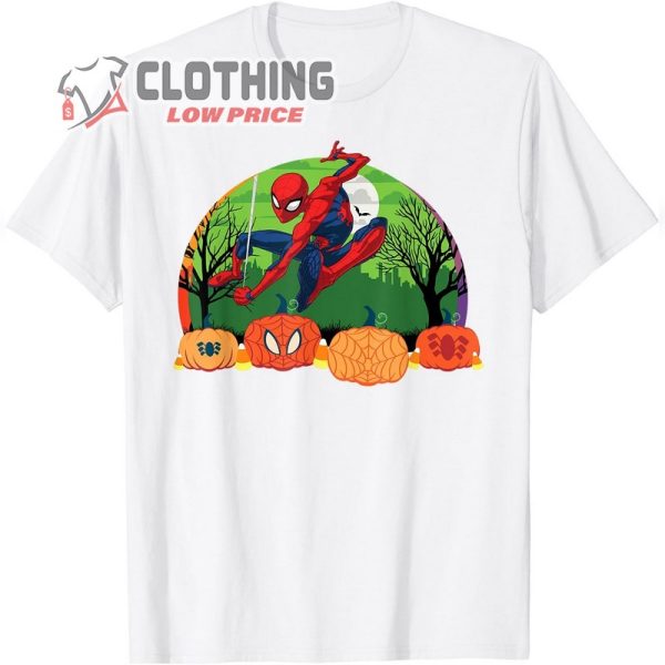 Marvel Spider-Man Spooky Halloween Night with Pumpkins T-Shirt, Spider-Man Batman Scary Pumpkin Halloween Shirt