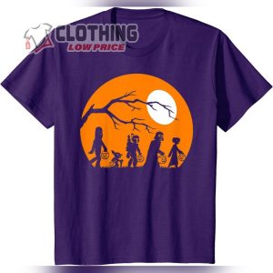 Moon Wars Trick Or Treat Halloween Silhouette T-Shirt, Witch Holding a Pumpkin Lantern Halloween Shirt