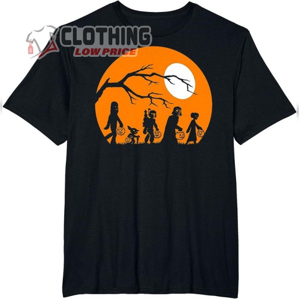 Moon Wars Trick Or Treat Halloween Silhouette T-Shirt, Witch Holding a Pumpkin Lantern Halloween Shirt