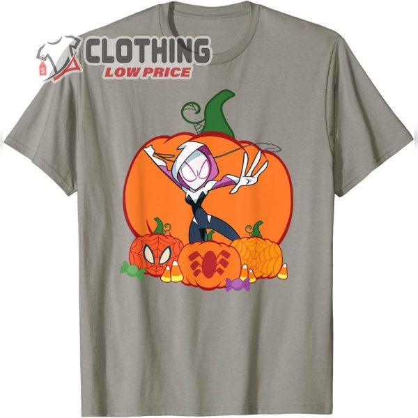 Marvel Spider Gwen Ghost Spider Halloween with Pumpkins T Shirt1