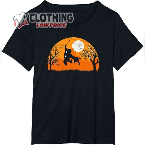 Marvel Spider-Man Silhouette Swing Halloween T-Shirt, Spider-Man Moon Batman Tee