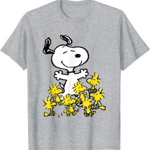 Peanuts Snoopy Chick Party Crew Neck T-Shirt – Classic Fit, Adult, Black