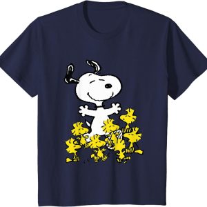 Peanuts Snoopy Chick Party Crew Neck T-Shirt – Classic Fit, Adult, Black