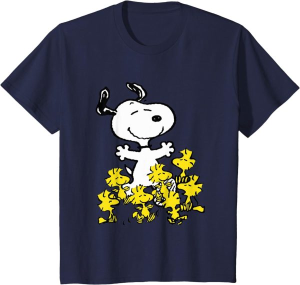 Peanuts Snoopy Chick Party Crew Neck T-Shirt – Classic Fit, Adult, Black