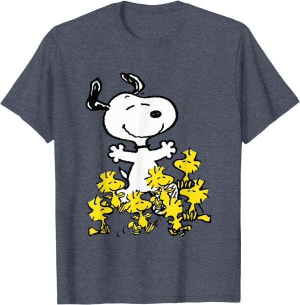 Peanuts Snoopy Chick Party Crew Neck T-Shirt – Classic Fit, Adult, Black