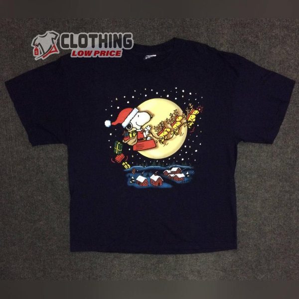 Merry Christmas Snoopy Santa Claus And Woodstock Reindeer Noel In The Sky T Shirt Christmas Gift Snoopy Shirt 1