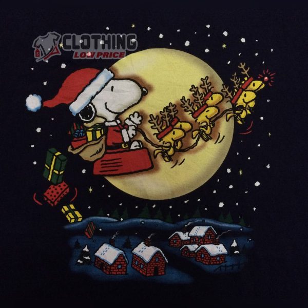 Merry Christmas Snoopy Santa Claus And Woodstock Reindeer Noel In The Sky T-Shirt, Christmas Gift Snoopy Shirt