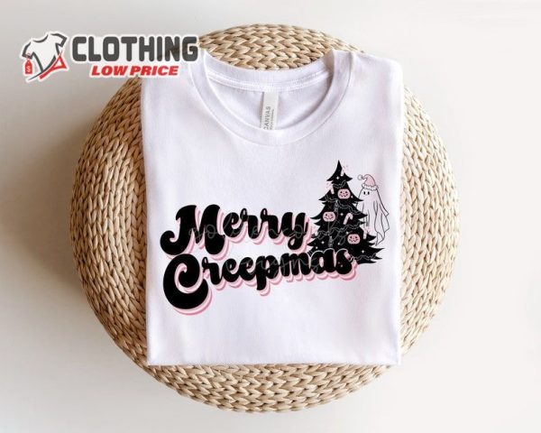 Merry Creepmas Fabric Shirt Sublimation, Boho Halloween Christmas, Cute Ghost Halloween Sweater