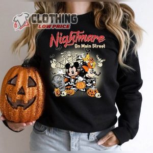 Mickey Minnie Halloween Shirt, Nightmare On The Main Streat Shirt, Vintage Disney Pumpkin Ghost Batman Skeleton Mickey Halloween T-Shirt