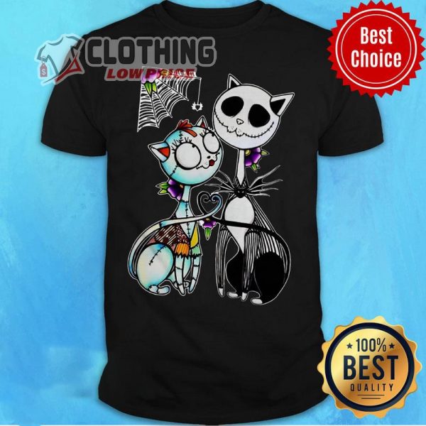 Official Jack Skellington And Sally Cat Halloween Shirt, Halloween Jack Skellington Shirt, Halloween Costume Trends 2023 Merch