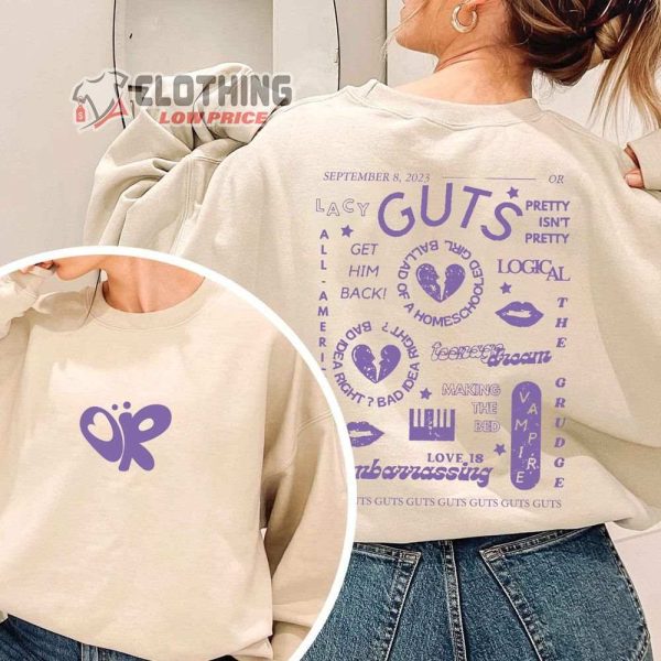 Olivia Rodrigo Guts Album Tracklist Merch, Olivia Guts Tour Track List Aesthetic Sweatshirt, Vintage Guts Album Tour 2024 Hoodie