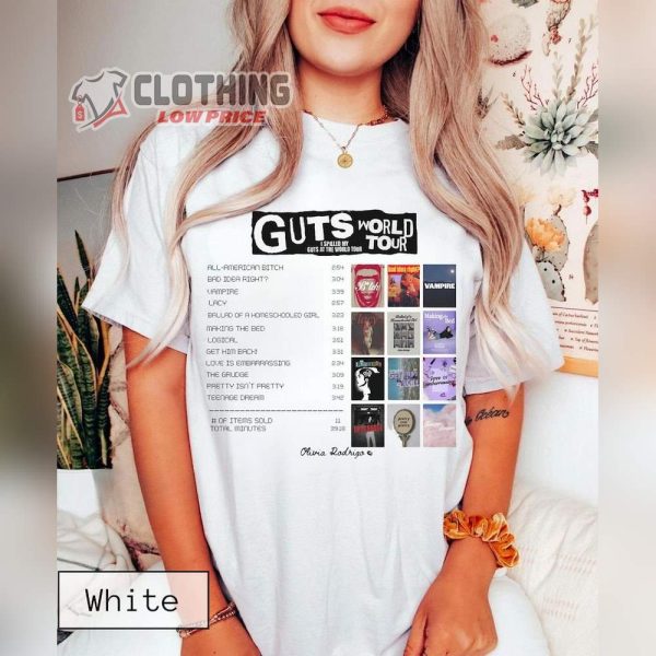 Olivia Rodrigo Guts World Tour Track List Aesthetic Shirt, Olivia Rodrigo Guts 2023 Concert Merch