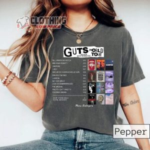 Olivia Rodrigo Guts World Tour Track List Aesthetic Shirt, Olivia Rodrigo Guts 2023 Concert Merch