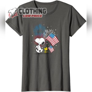 Peanuts Snoopy & Woodstock American Flags T-Shirt, Snoopy Woodstock America Tee