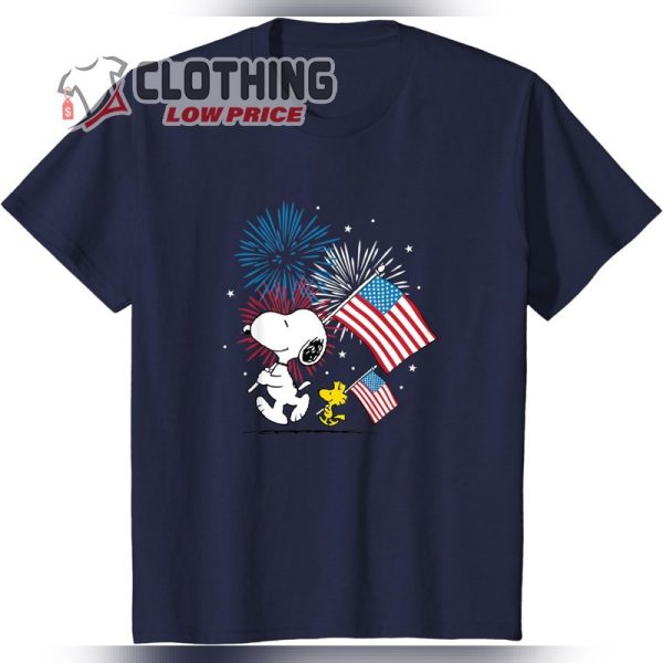 Peanuts Snoopy & Woodstock American Flags T-Shirt, Snoopy Woodstock America Tee