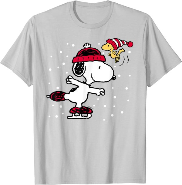 Peanuts Snoopy and Woodstock Skate Holiday Short Sleeve T-Shirt