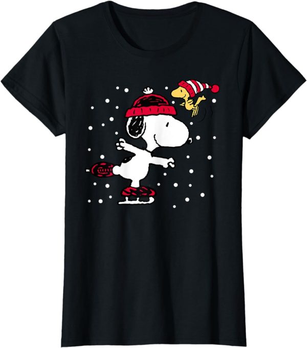 Peanuts Snoopy and Woodstock Skate Holiday Short Sleeve T-Shirt