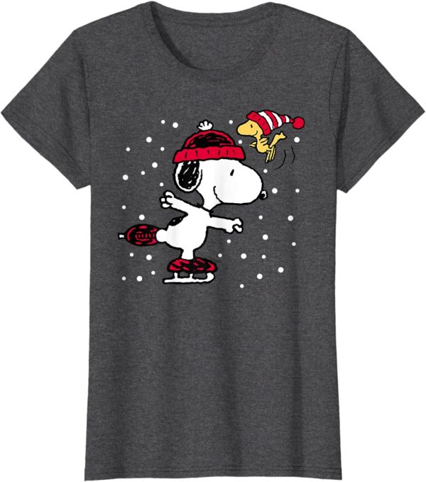 Peanuts Snoopy and Woodstock Skate Holiday Short Sleeve T-Shirt