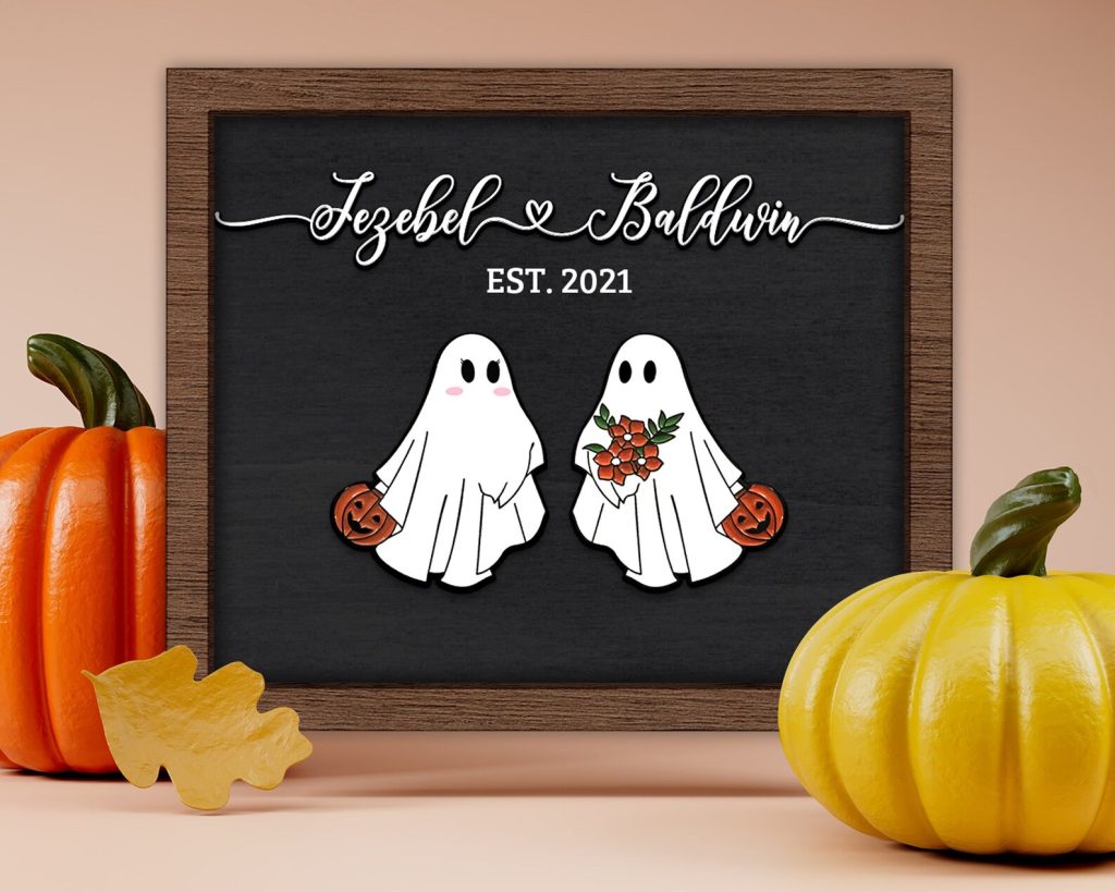 Personalized Halloween Ghost Couple Wood Sign esty