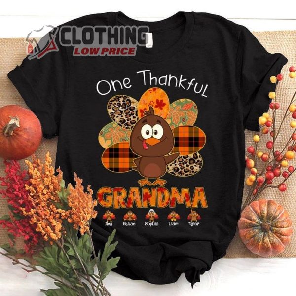 Personalized Thankful Grandma Shirt, Nana Turkey Shirt For Thanksgiving Day, Thanksgiving Mimi Shirt Custom Names, Thoughtful Thanksgiving Gifts
