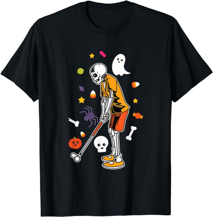 Skeleton Golfing Lazy DIY Halloween Goft Shirt amazon
